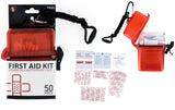 50Pc First Aid Kit Stored in a Waterproof Case W/5mm Carabineer & Lanyard (Red Clear)