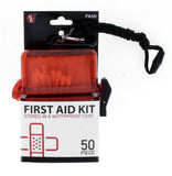 50Pc First Aid Kit Stored in a Waterproof Case W/5mm Carabineer & Lanyard (Red Clear)
