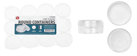 12Pc Round Plastic Storage Containers with Screw Top Lids, 1-1/2"X 7/8"
